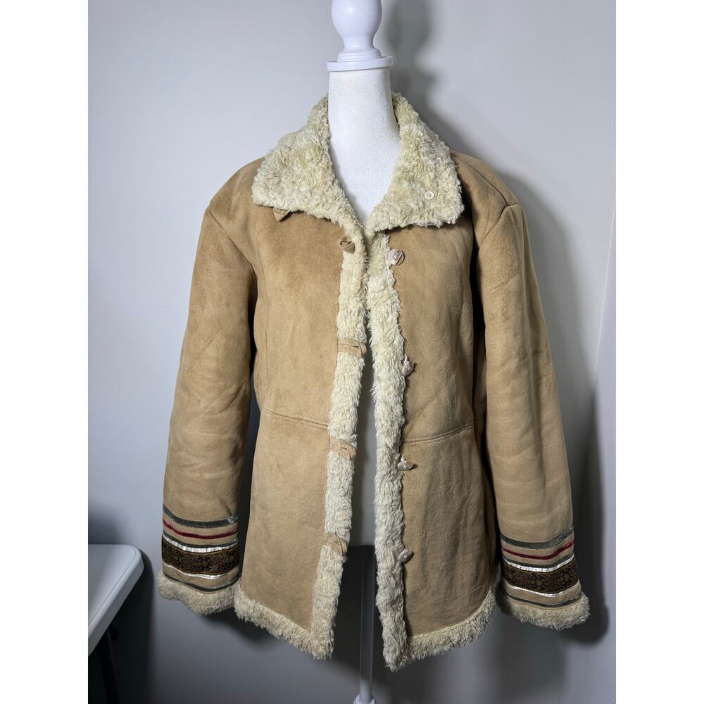Vintage 90s Y2K Faux Suede Sherpa Lined Jacket 70s Boho Phoebe Buffay Size M